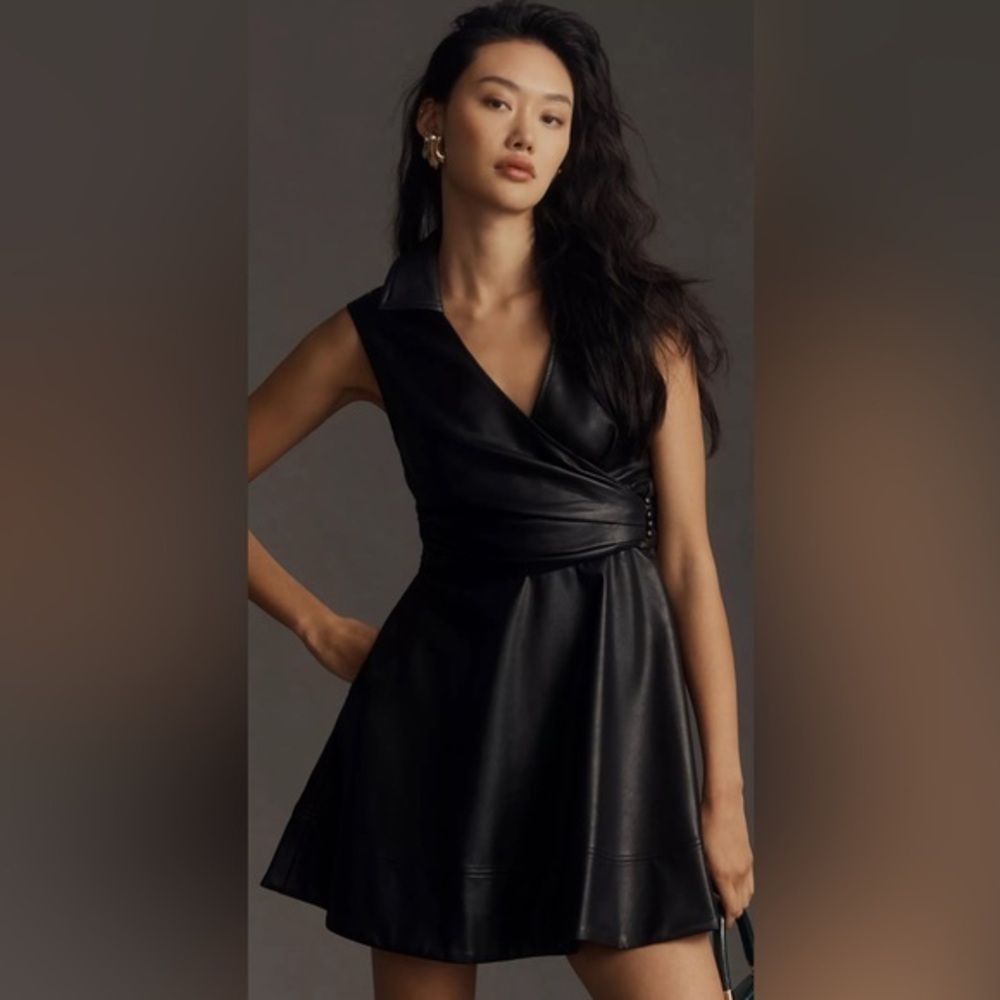 Maeve Faux Leather Wrap Mini Dress SOLD OUT‎ ONLINE EUC